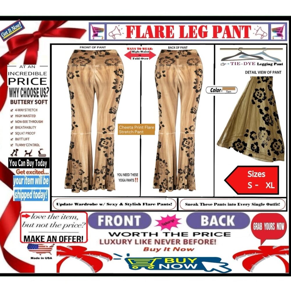 π BOTTOM Fold Graphic β DYE π LEGGING PANT Print FLARE LEG Cheetah πΈ BUY NOW - Picture 2 of 16